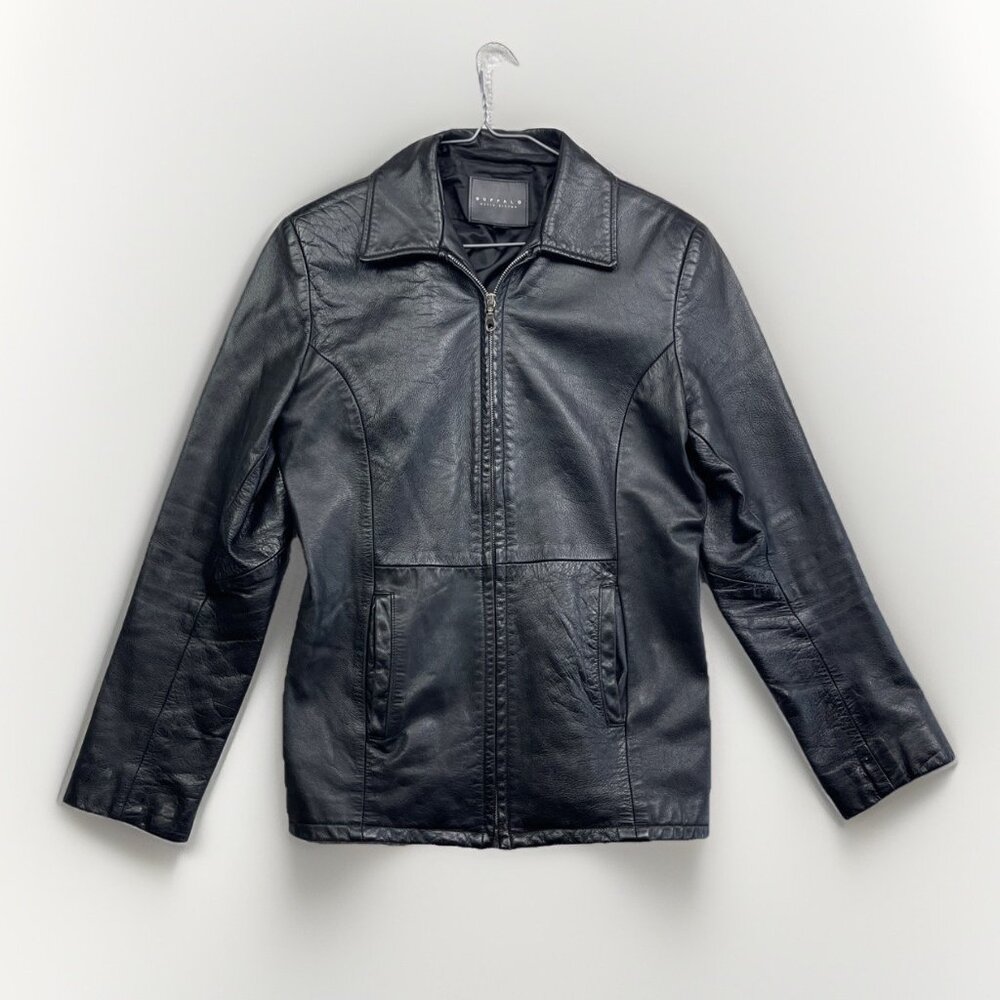 David Bitton Buffalo Back Leather Biker Moto Jacket Wom M Full Zip Canada Made *
